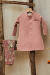 Shop_All Boy Couture_Pink Moss Scuba Printed Floral Solid Achkan And Pajama Set  _at_Aza_Fashions