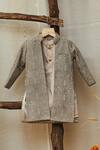 Shop_All Boy Couture_Gray Cotton, Silk Sequins, Embroidery Geometric Jacket Kurta Set_at_Aza_Fashions