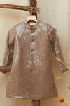 Shop_All Boy Couture_Brown Sequin Work Achkan And Pajama Set For Boys_at_Aza_Fashions