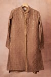 Shop_All Boy Couture_Brown Satin, Silk, Sequins, Embroidery Achkan And Kurta Set _at_Aza_Fashions