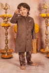 Buy_All Boy Couture_Grey Crepe, Suede, Silk Embroidery Sherwani And Printed Pajama Set _at_Aza_Fashions