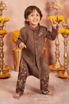 All Boy Couture_Grey Crepe, Suede, Silk Embroidery Sherwani And Printed Pajama Set _Online_at_Aza_Fashions