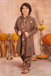 Buy_All Boy Couture_Grey Suede, Crepe, Silk Embroidery Jacket And Printed Kurta Set _at_Aza_Fashions