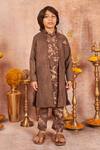 Shop_All Boy Couture_Grey Suede, Crepe, Silk Embroidery Jacket And Printed Kurta Set _at_Aza_Fashions