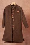 All Boy Couture_Grey Suede, Crepe, Silk Embroidery Jacket And Printed Kurta Set _Online_at_Aza_Fashions