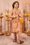 Buy_All Boy Couture_Pink Tussar, Cotton, Silk Embroidery Floral Printed Nehru Jacket Kurta Set _at_Aza_Fashions