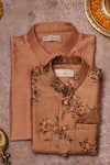 Shop_All Boy Couture_Pink Tussar, Cotton, Silk Embroidery Floral Printed Nehru Jacket Kurta Set _at_Aza_Fashions