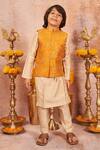Buy_All Boy Couture_Yellow Muslin, Cotton, Silk Embroidery Floral Zari Kurta Set_at_Aza_Fashions