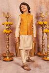 Shop_All Boy Couture_Yellow Muslin, Cotton, Silk Embroidery Floral Zari Kurta Set_at_Aza_Fashions