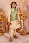 Buy_All Boy Couture_Green Muslin, Cotton, Silk Zari, Embroidery Jacket And Kurta Set _at_Aza_Fashions