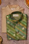 Shop_All Boy Couture_Green Muslin, Cotton, Silk Zari, Embroidery Jacket And Kurta Set _at_Aza_Fashions