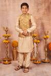 Buy_All Boy Couture_Beige Cotton, Silk, Muslin Embroidery, Zari Kurta Set With Nehru Jacket _at_Aza_Fashions