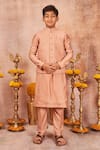 Buy_All Boy Couture_Pink Chanderi, Cotton, Silk Sequins, Thread Work Kurta Set With Nehru Jacket _at_Aza_Fashions