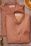 Shop_All Boy Couture_Pink Chanderi, Cotton, Silk Sequins, Thread Work Kurta Set With Nehru Jacket _at_Aza_Fashions