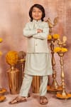 Buy_All Boy Couture_Blue Chanderi, Cotton Satin, Cotton, Silk Sequins, Embroidery Jacket And Kurta Set _at_Aza_Fashions