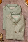 Shop_All Boy Couture_Blue Chanderi, Cotton Satin, Cotton, Silk Sequins, Embroidery Jacket And Kurta Set _at_Aza_Fashions