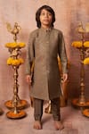 Shop_All Boy Couture_Grey Bangalore Silk Embroidered Sequins Work Achkan And Pant Set  _at_Aza_Fashions