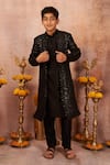 Buy_All Boy Couture_Black Bangalore Silk Embroidered Sequins Work Achkan Kurta Set  _at_Aza_Fashions