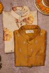 Buy_All Boy Couture_Yellow Cotton Silk Printed Floral Organza Embroidered Bundi And Kurta Set For Boys_at_Aza_Fashions