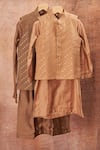 Buy_All Boy Couture_Beige Cotton, Silk Sequins, Zari Embroidered Kurta Set With Jacket _at_Aza_Fashions