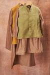 Buy_All Boy Couture_Green Chanderi, Cotton Satin, Cotton, Silk Embroidery Kurta Set _at_Aza_Fashions