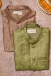 Shop_All Boy Couture_Green Chanderi, Cotton Satin, Cotton, Silk Embroidery Kurta Set _at_Aza_Fashions