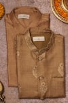 Shop_All Boy Couture_Beige Muslin, Cotton, Silk Embroidery Floral Kurta Set _at_Aza_Fashions