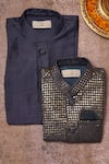 Shop_All Boy Couture_Blue Cotton, Silk Sequins, Embroidery Nehru Jacket Kurta Set _at_Aza_Fashions