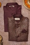All Boy Couture_Maroon Cotton, Silk Sequins, Embroidery Bundi Kurta Set _Online_at_Aza_Fashions