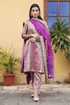 Gulabo Jaipur_Purple Brocade Dupatta Organza Embroidery Round Abeer Woven Kurta Set_Online_at_Aza_Fashions