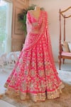 Buy_Abhinav Mishra_Pink V Neck Mirror Embellished Bridal Lehenga Set _at_Aza_Fashions