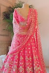 Shop_Abhinav Mishra_Pink V Neck Mirror Embellished Bridal Lehenga Set _at_Aza_Fashions