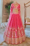 Buy_Abhinav Mishra_Pink Leaf Neck Mirror Embellished Bridal Lehenga Set _at_Aza_Fashions