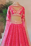 Shop_Abhinav Mishra_Pink Leaf Neck Mirror Embellished Bridal Lehenga Set _at_Aza_Fashions