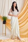 Buy_Stotram_Beige Organza Satin Draped Gown_at_Aza_Fashions