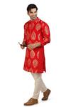 Shop_Nitesh Singh Chauhan_Red Silk Brocade Kurta And Pant Set_Online_at_Aza_Fashions