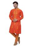 Buy_Nitesh Singh Chauhan_Orange Embroidered Cotton Silk Kurta Set_Online_at_Aza_Fashions