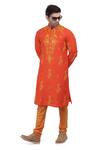 Shop_Nitesh Singh Chauhan_Orange Embroidered Cotton Silk Kurta Set_Online_at_Aza_Fashions