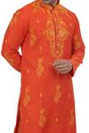 Nitesh Singh Chauhan_Orange Embroidered Cotton Silk Kurta Set_at_Aza_Fashions