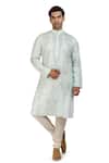 Buy_Nitesh Singh Chauhan_Blue Cotton Silk Rajasthani Embroidered Kurta Set_Online_at_Aza_Fashions