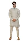 Buy_Nitesh Singh Chauhan_Blue Cotton Silk Printed Bandhani Kurta Pyjama Set  _Online_at_Aza_Fashions