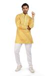 Shop_Nitesh Singh Chauhan_Yellow Cotton Silk Bandhani Print Kurta Pyjama Set_Online_at_Aza_Fashions