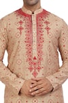 Nitesh Singh Chauhan_Beige Cotton Silk Printed Bandhani Kurta Set  _at_Aza_Fashions