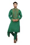 Buy_Nitesh Singh Chauhan_Green Linen Satin Asymmetric Kurta Set  _at_Aza_Fashions