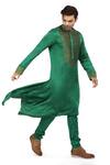 Buy_Nitesh Singh Chauhan_Green Linen Satin Asymmetric Kurta Set_Online_at_Aza_Fashions