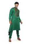 Shop_Nitesh Singh Chauhan_Green Linen Satin Asymmetric Kurta Set  _Online_at_Aza_Fashions