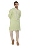 Shop_Nitesh Singh Chauhan_Green Cotton Silk Block Print Kurta Set_Online_at_Aza_Fashions