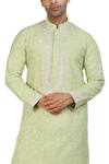 Nitesh Singh Chauhan_Green Cotton Silk Block Print Kurta Set_at_Aza_Fashions