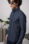 Buy_Abkasa_Blue Cotton Embroidery Belarus Pintuck Shirt _Online_at_Aza_Fashions