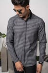 Buy_Abkasa_Grey 100% Cotton Manhattan Panelled Shirt  _Online_at_Aza_Fashions